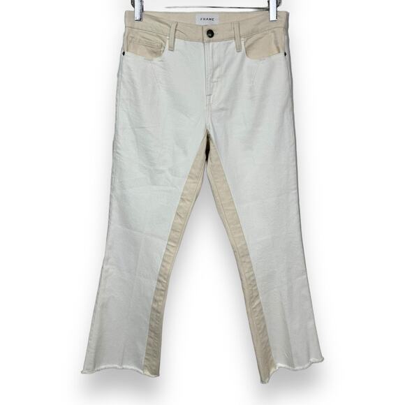 Frame Le Crop Mini Boot Jean 28 Two-Tone White Cream Color Block Casual Summer - Picture 2 of 11